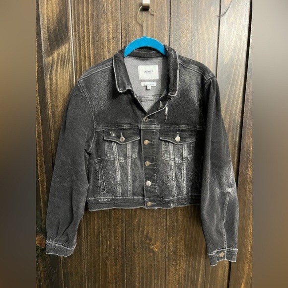 Vervet Los Angeles cropped puff sleeve trucker jean jacket size small - Picture 2 of 8